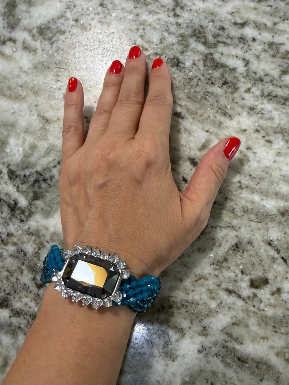 Swarovski Player Bracelet Black and Shades of Blue EUC